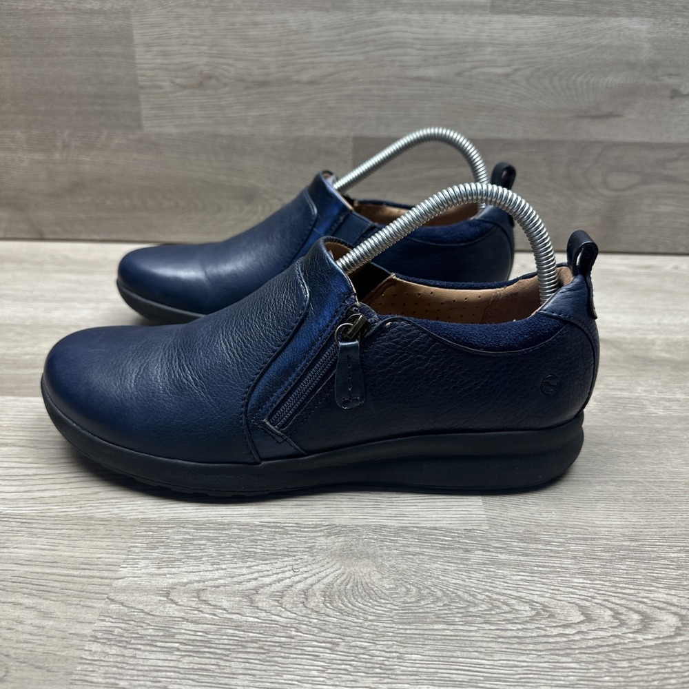 Clarks Unstructured Shoes Womens 10N Casual Side Zip Loafer Blue Leather - Picture 5 of 12